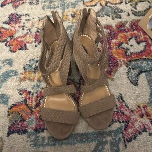 Lauren Conrad // taupe braided heeled sandals